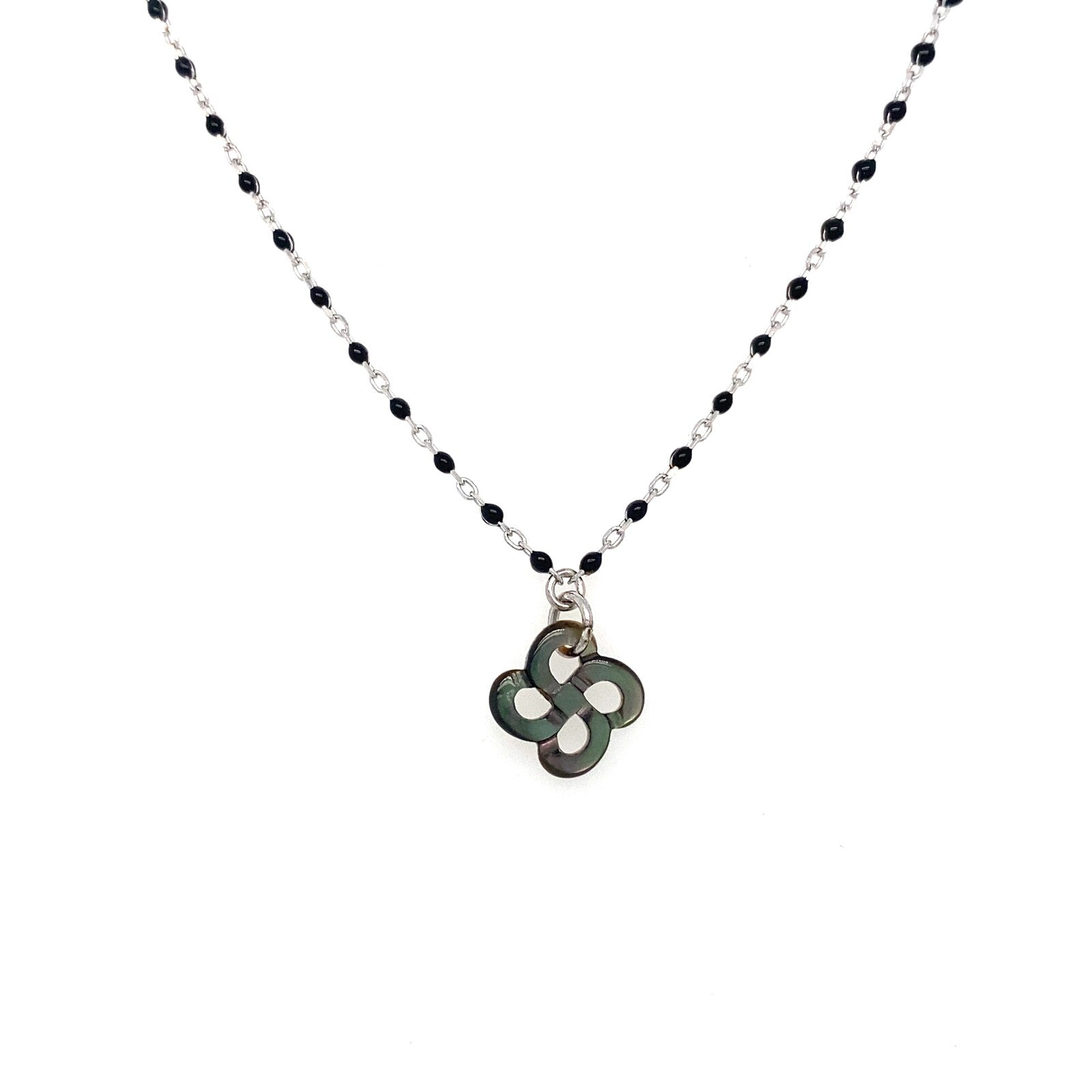 Collier Izarra Argent Nacre Grise Laque noire
