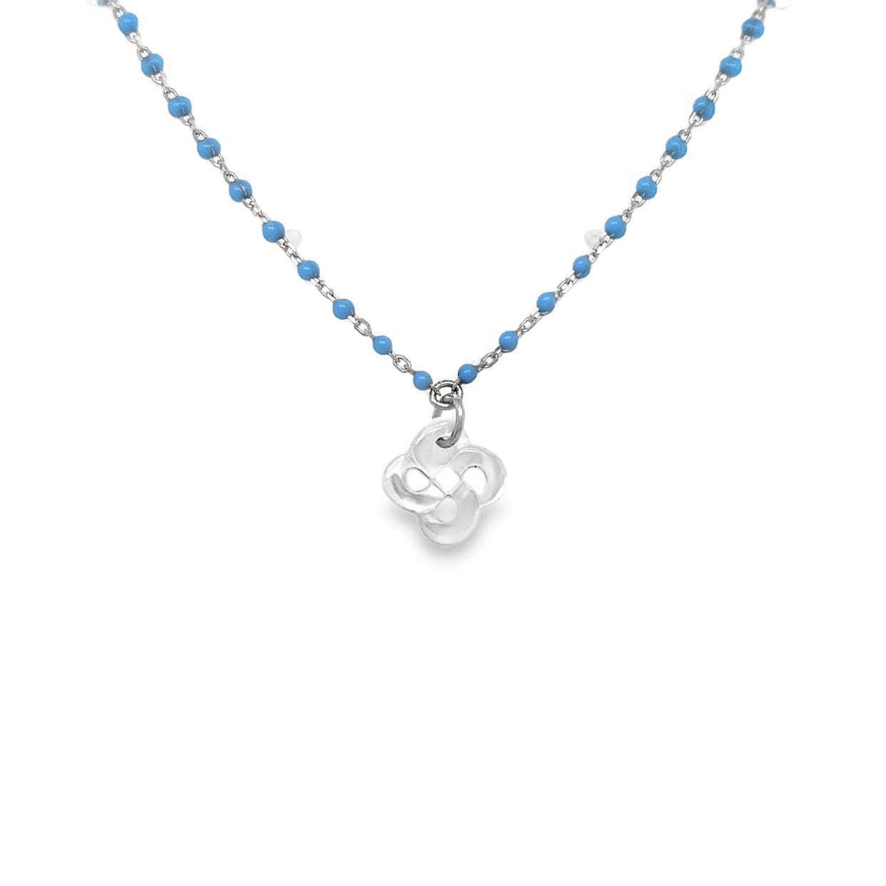 Collier Izarra Argent Nacre Blanche Laque bleue