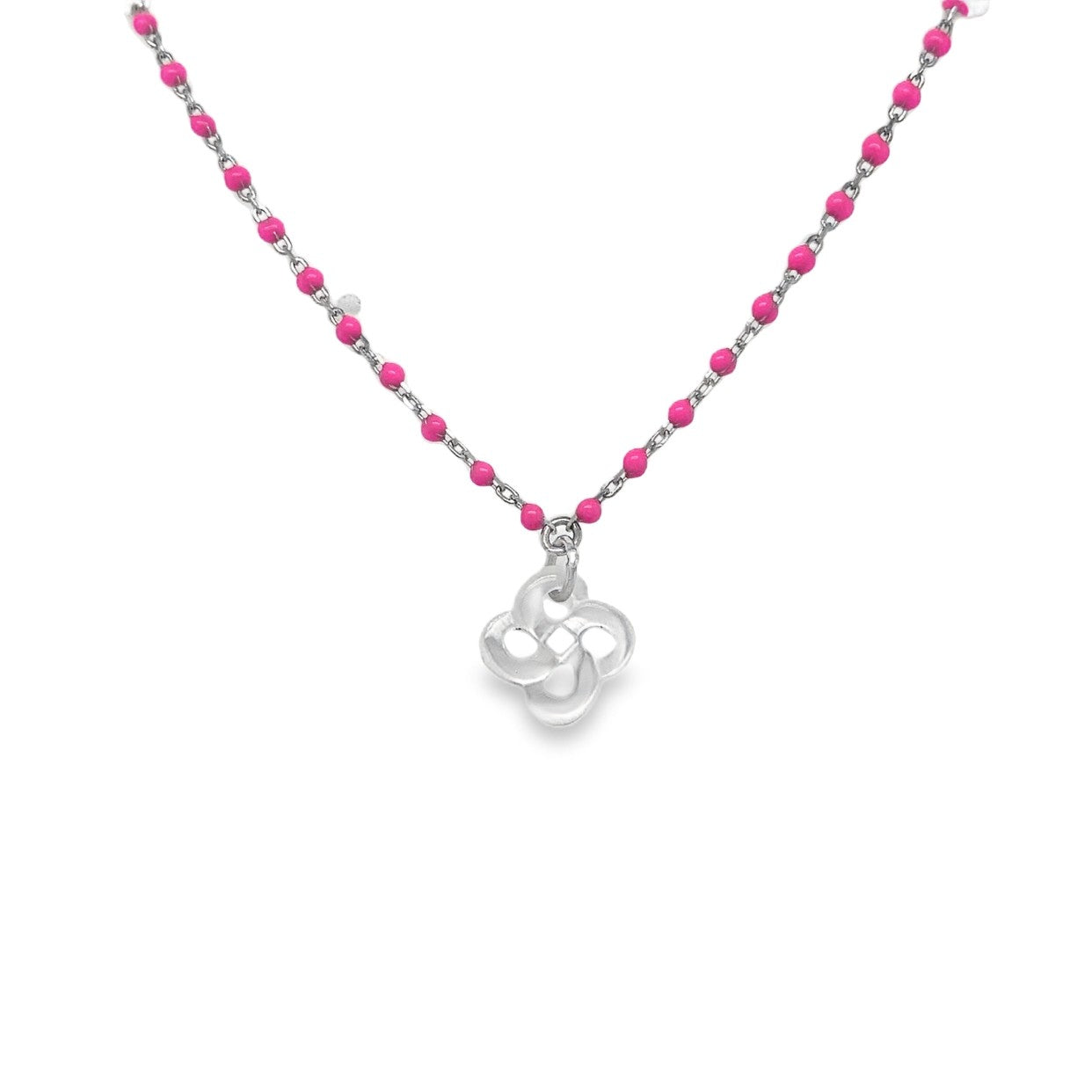 Collier Izarra Argent Nacre Blanche Laque Rose