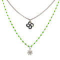 Collier Izarra Double Argent Nacre grise Laque verte