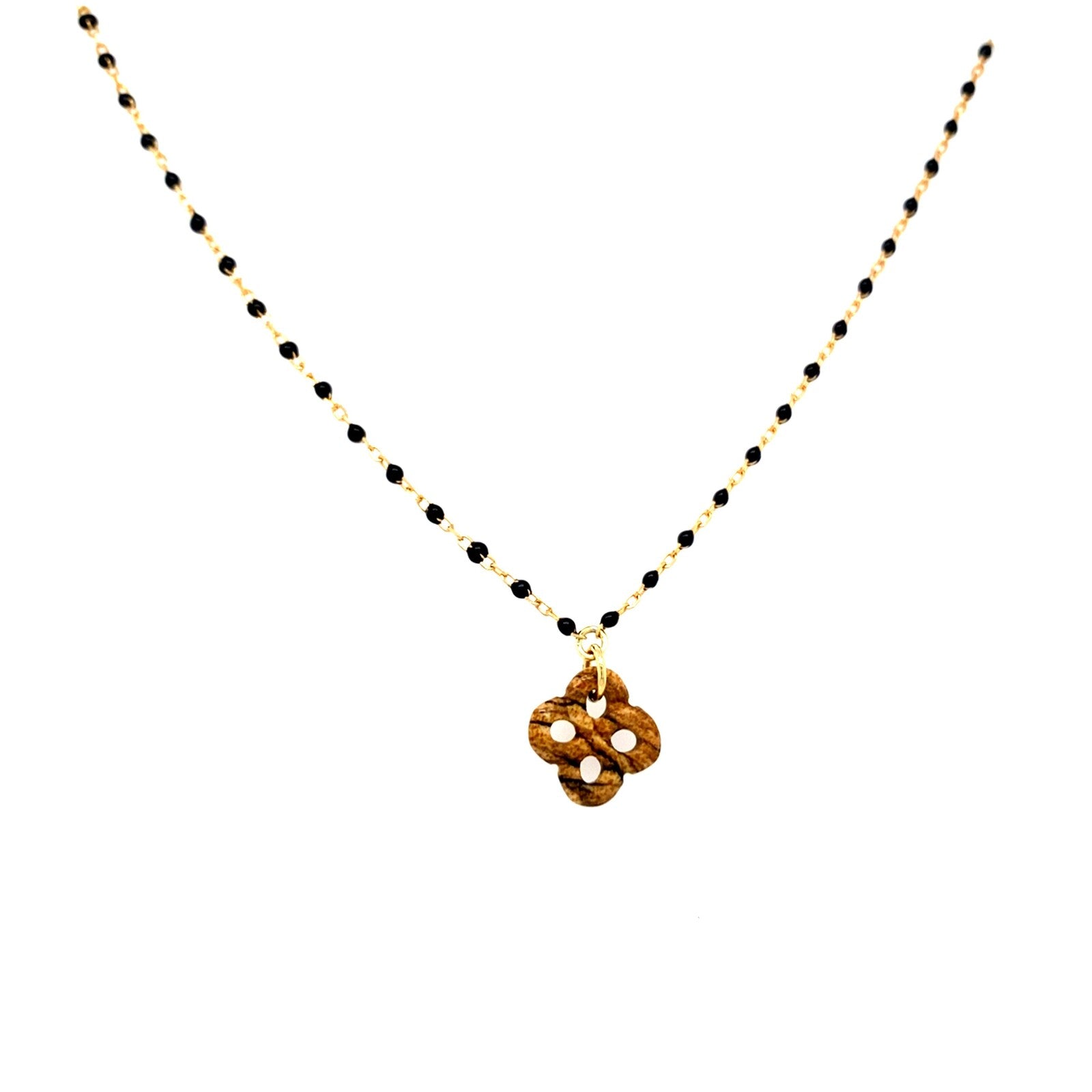 Collier Izarra Argent Plaque Or Jaune Jaspe Laque Noire