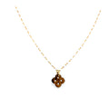 Collier Izarra Argent Plaque Or Jaune Oeil de Tigre Laque Blanche