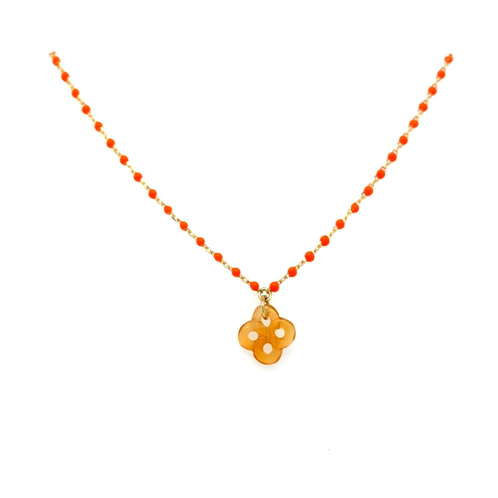 Collier Izarra Argent Plaque Or Jaune Cornaline Laque Orange