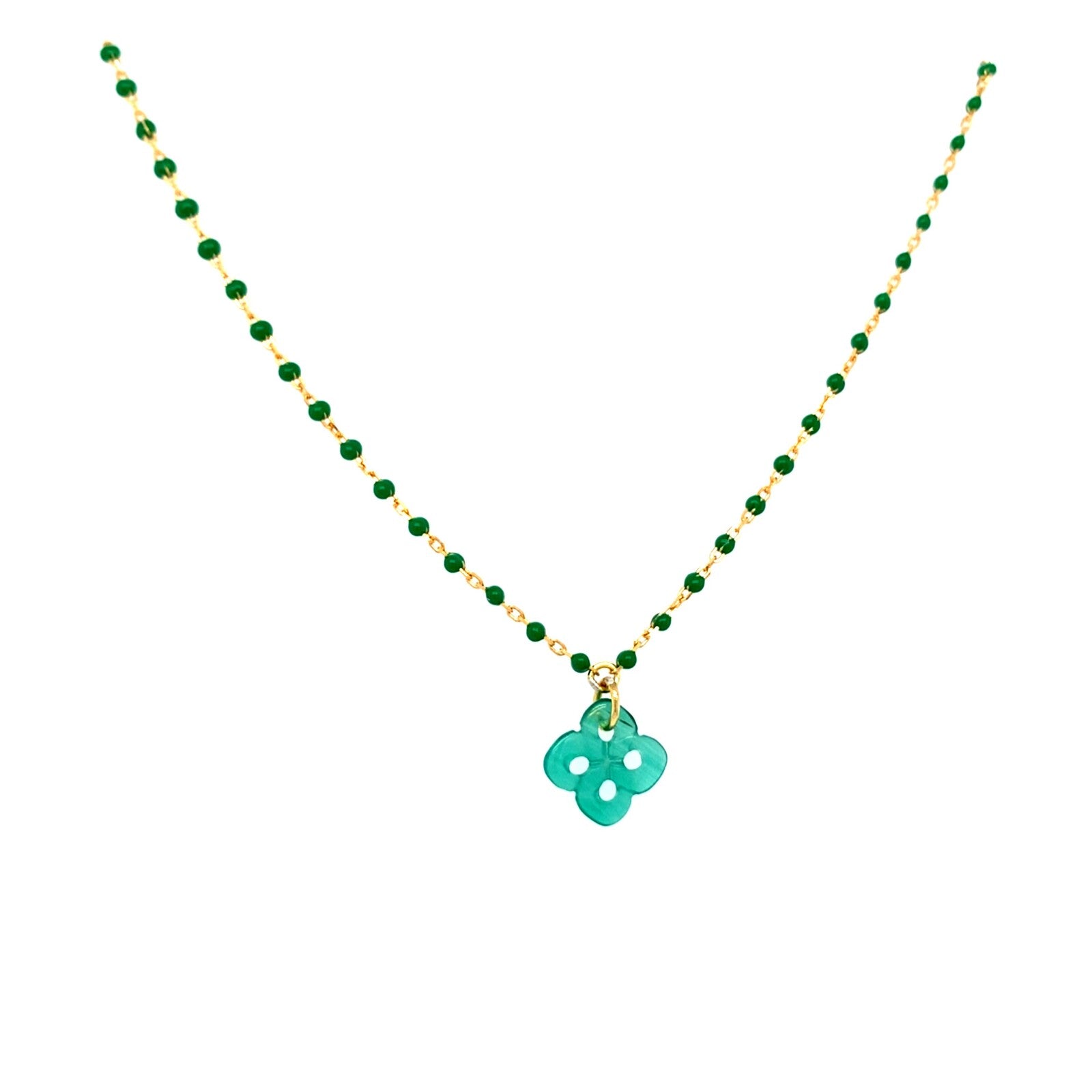 COLLIER IZARRA ARGENT PLAQUE OR JAUNE Agate verte LAQUE verte