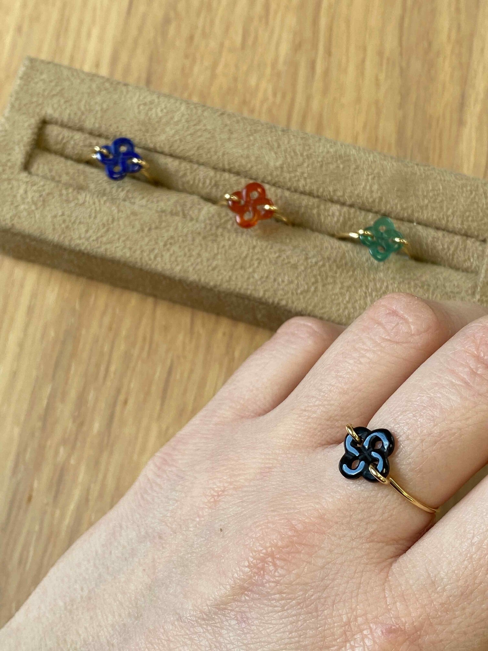 Bague Goxokia Or Jaune Agate Verte