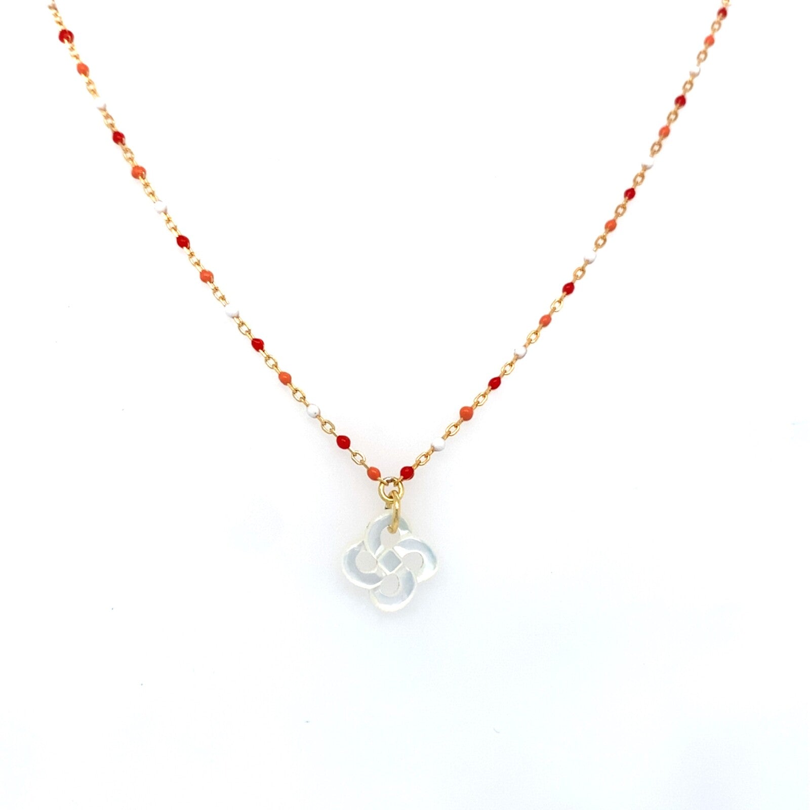 Collier Izarra Argent Plaqué Or Jaune Nacre Blanche Laque tricolore