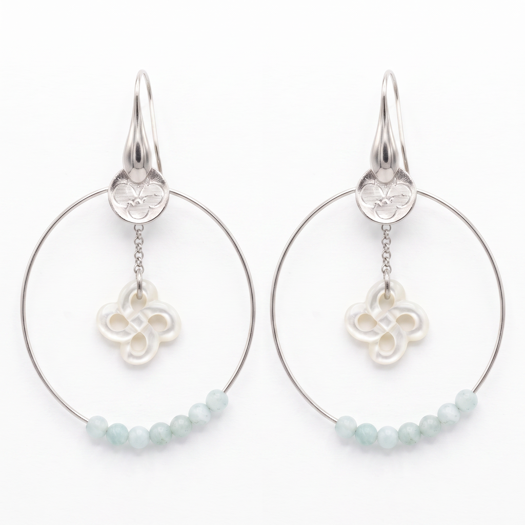 Ametza Argent Lauburu Nacre Blanche et amazonites
