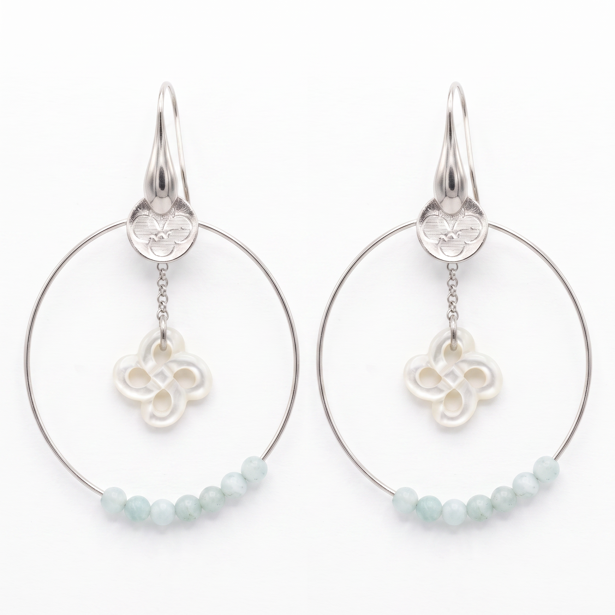 Ametza Argent Lauburu Nacre Blanche et amazonites