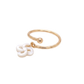 Bague Argent Plaqué or Jaune et Nacre Blanche Réglable