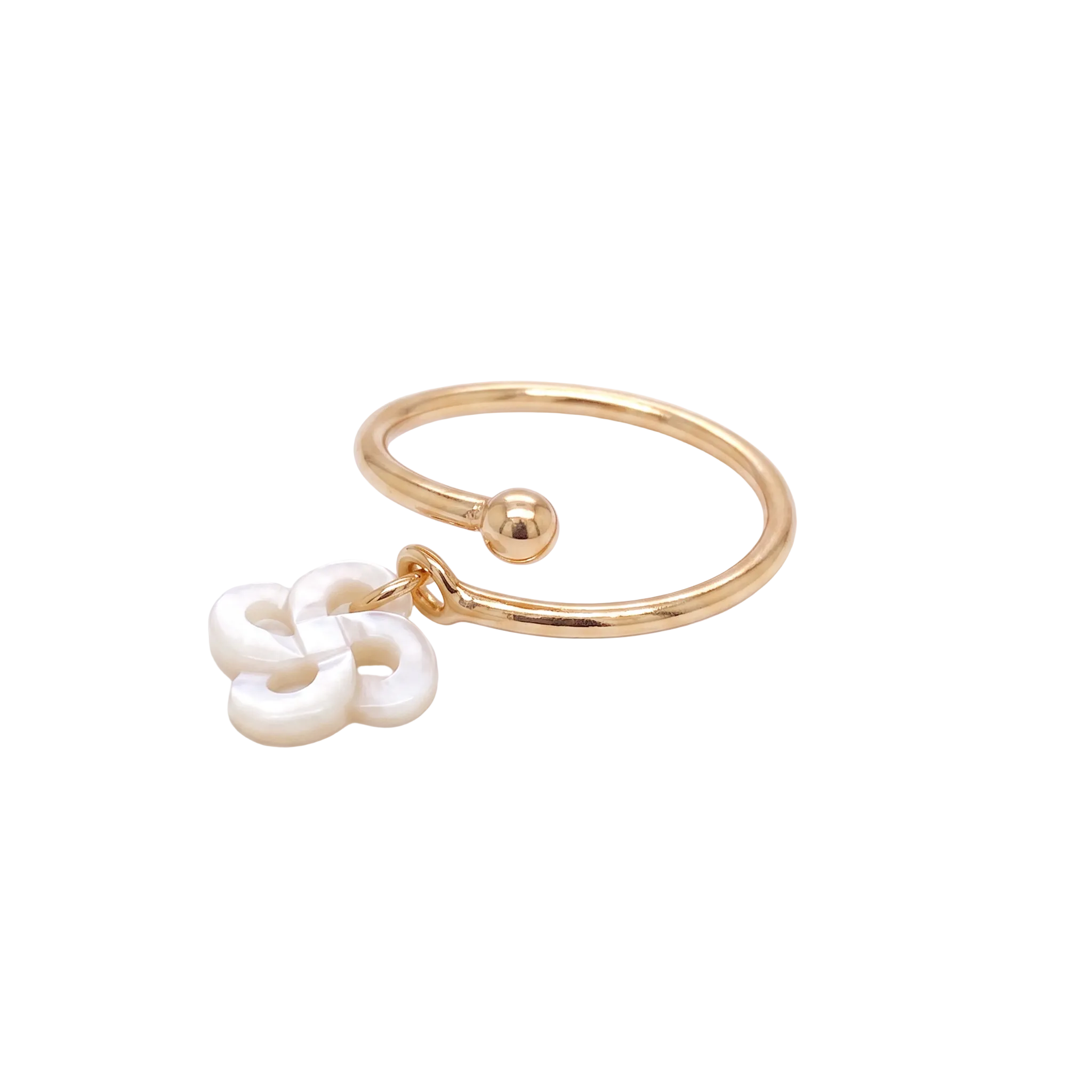 Bague Argent Plaqué or Jaune et Nacre Blanche Réglable