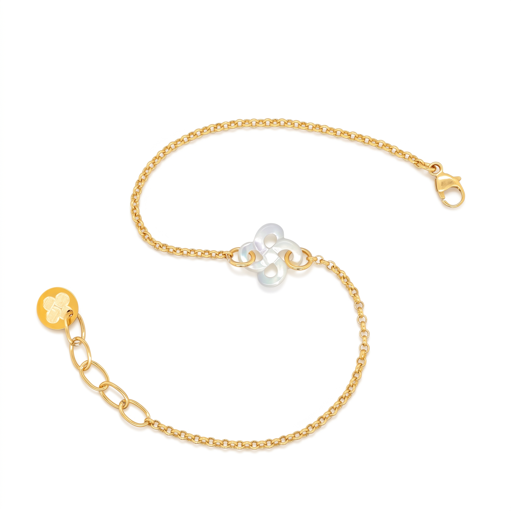 Bracelet Ilargia Argent Plaqué Or Jaune Lauburu Ttiki Nacre Blanche