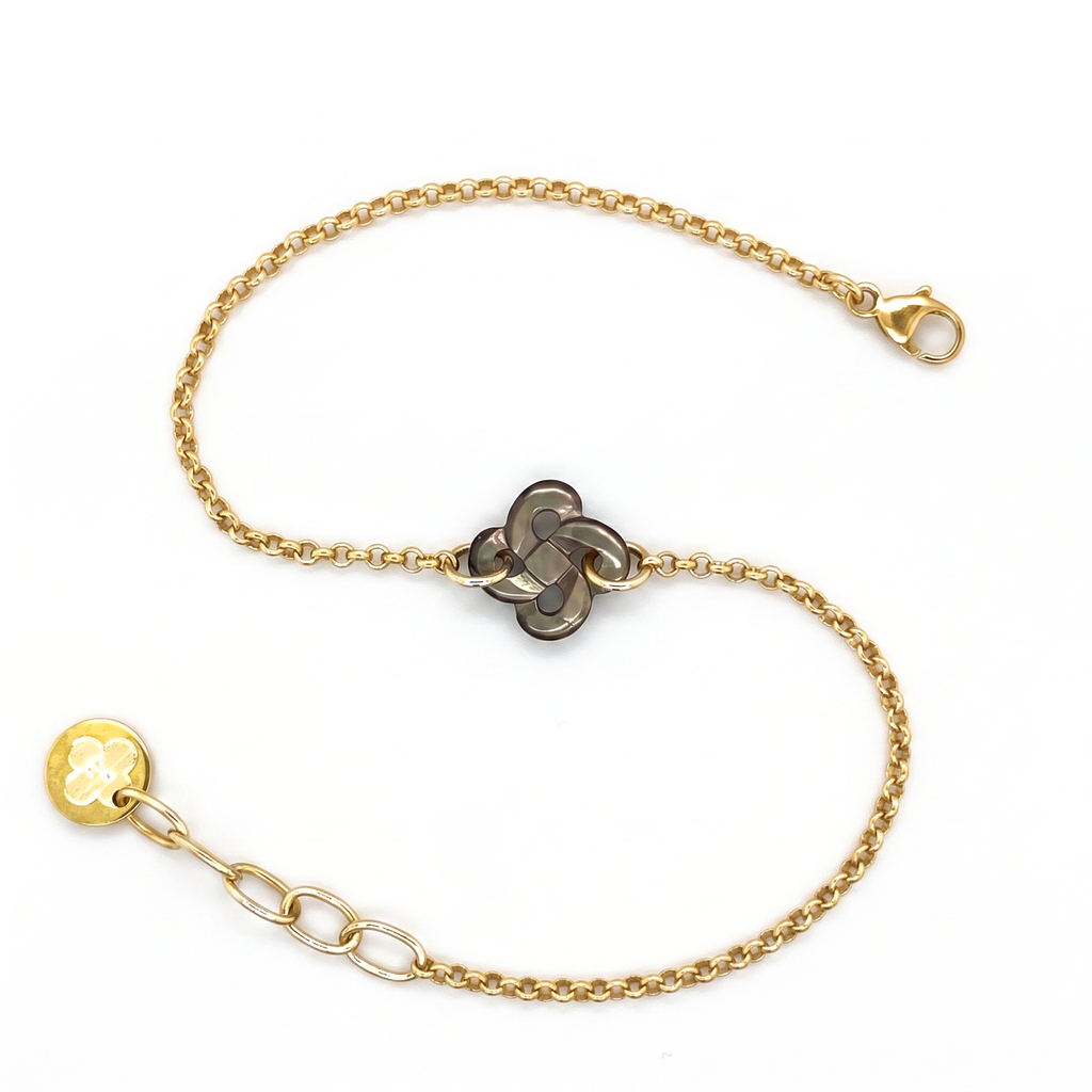 Bracelet Ilargia Argent Plaqué Or Jaune Lauburu Ttiki Nacre Grise