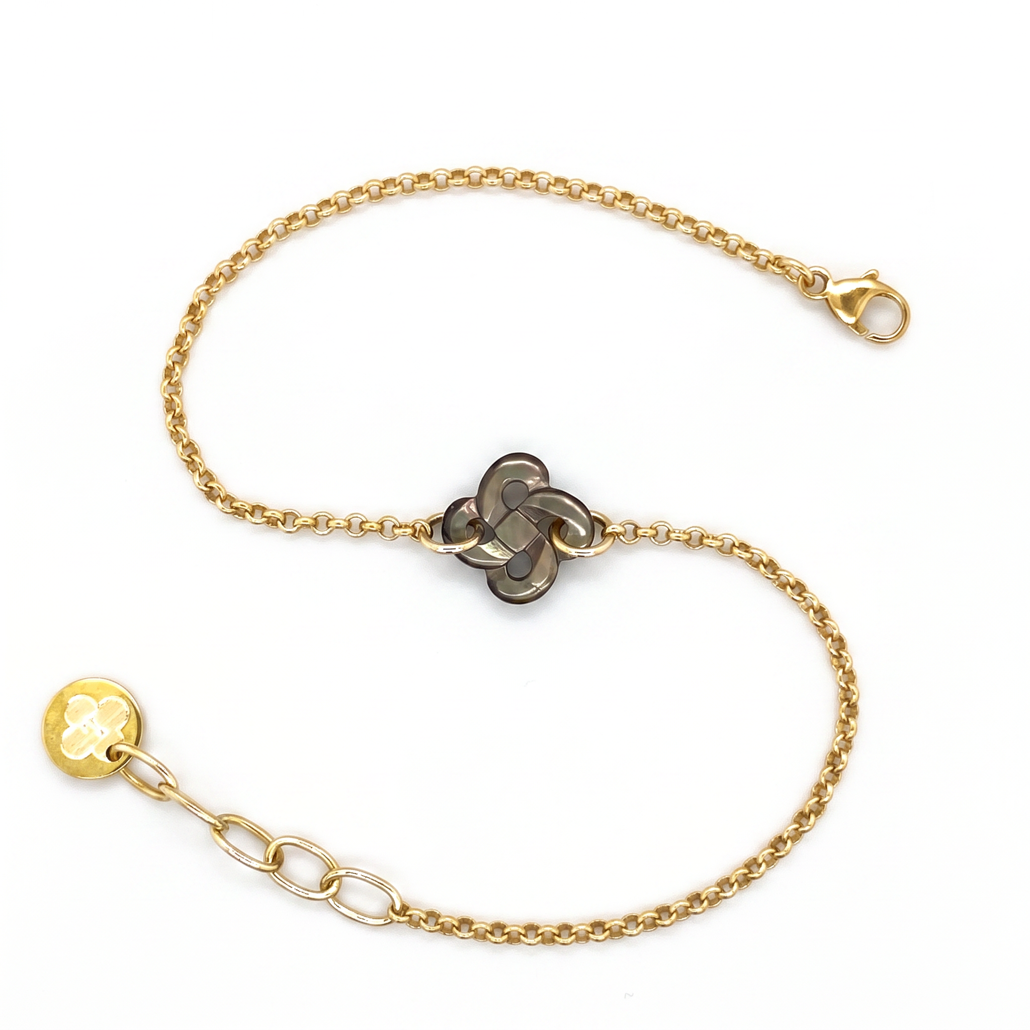 Bracelet Ilargia Argent Plaqué Or Jaune Lauburu Ttiki Nacre Grise