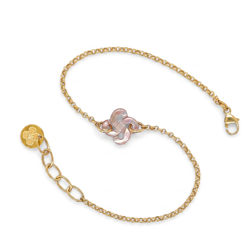 Bracelet Ilargia Argent Plaqué Or Jaune Lauburu Ttiki Nacre Rose