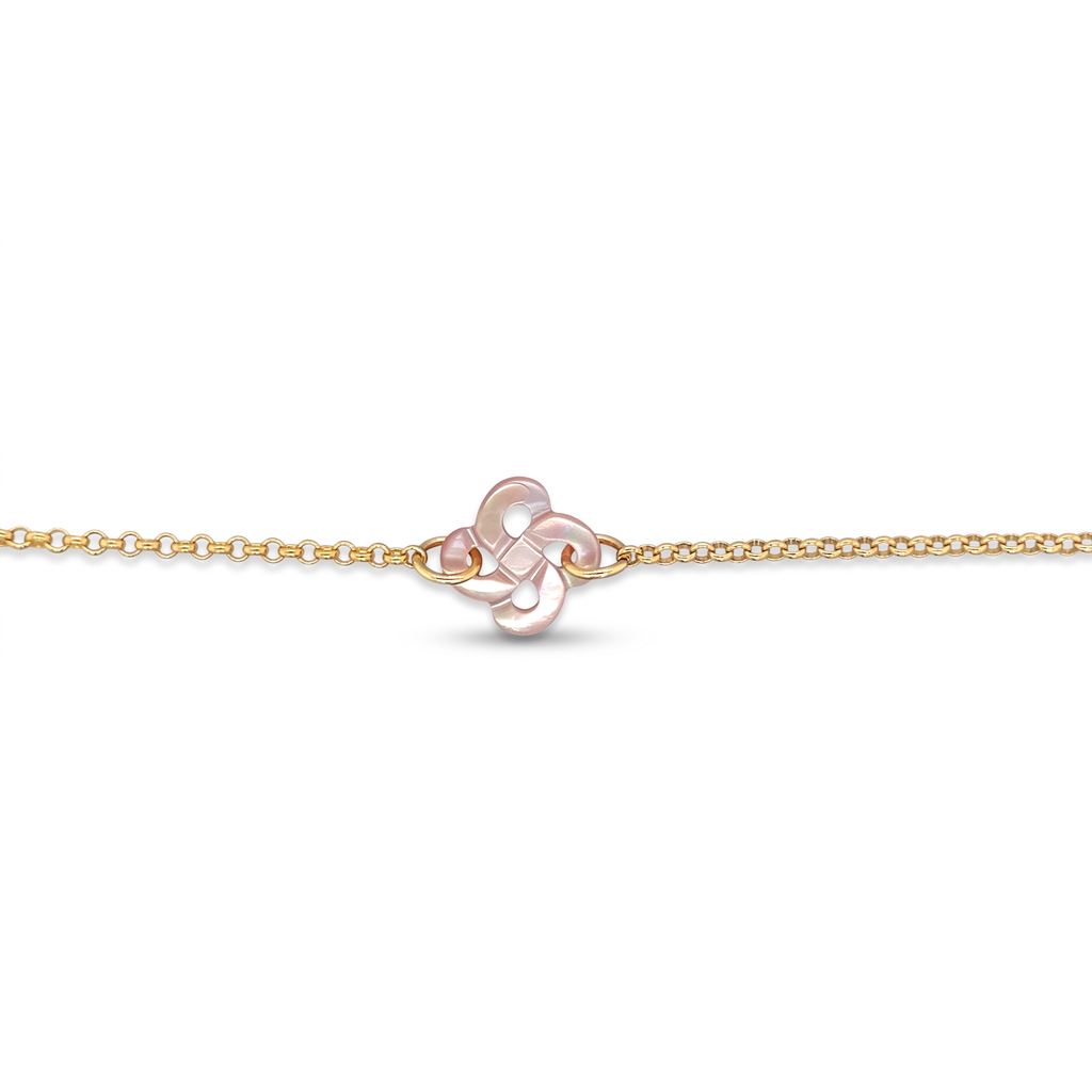 Bracelet Ilargia Argent Plaqué Or Jaune Lauburu Ttiki Nacre Rose