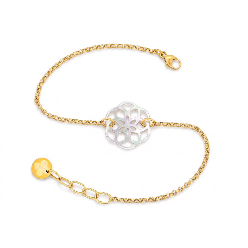 Bracelet Ilargia Argent Plaqué Or Jaune Stèle Xabier Ttiki Nacre Blanche