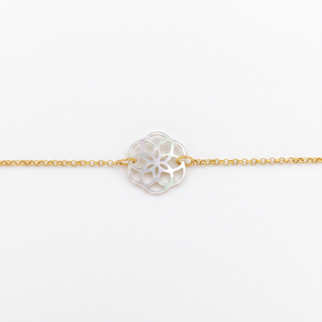 Bracelet Ilargia Argent Plaqué Or Jaune Stèle Xabier Ttiki Nacre Blanche