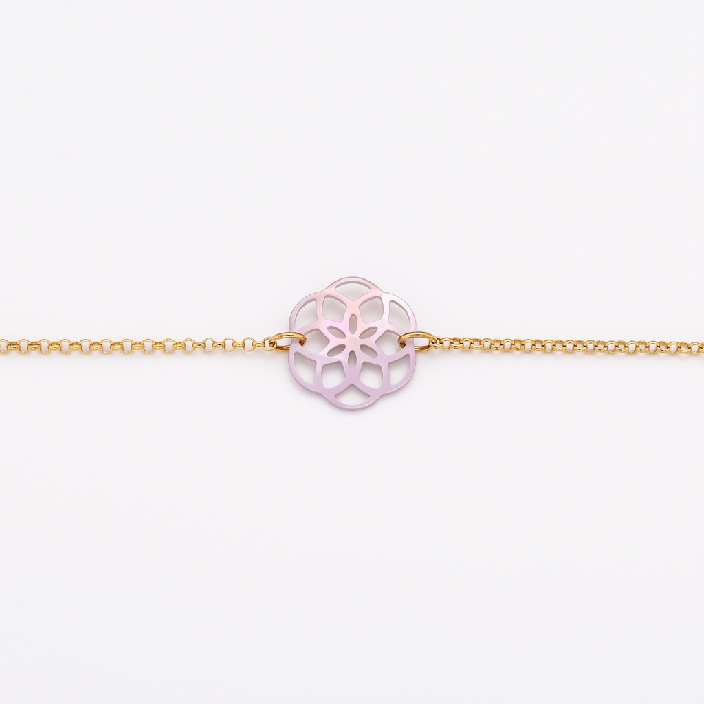 Bracelet Ilargia Argent Plaqué Or Jaune Stèle Xabier Ttiki Nacre Rose