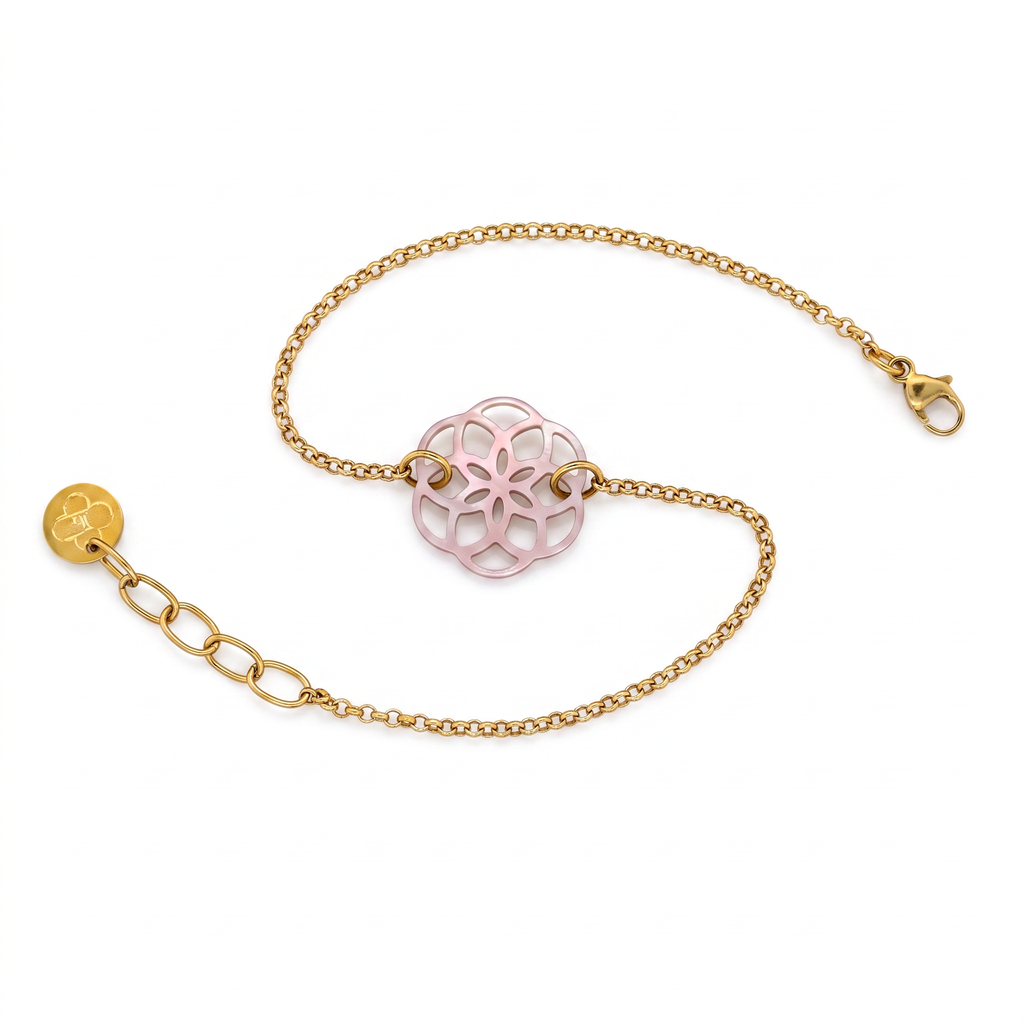 Bracelet Ilargia Argent Plaqué Or Jaune Stèle Xabier Ttiki Nacre Rose