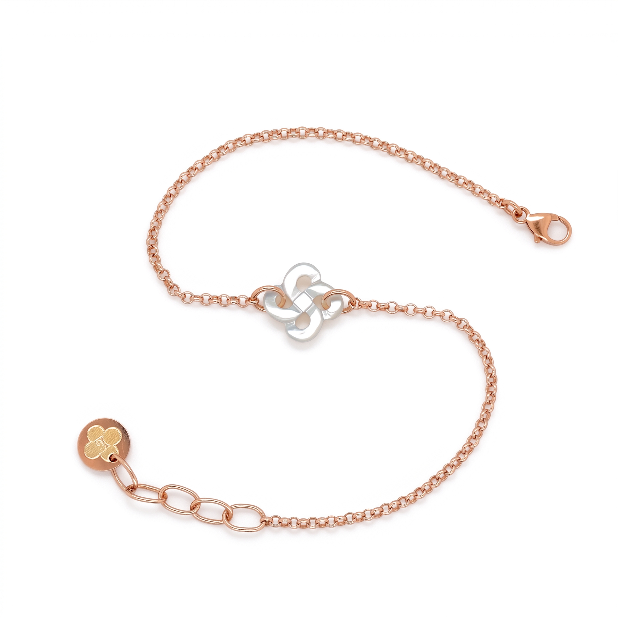 Bracelet Ilargia Argent Plaqué Or Rose Lauburu Ttiki Nacre Blanche
