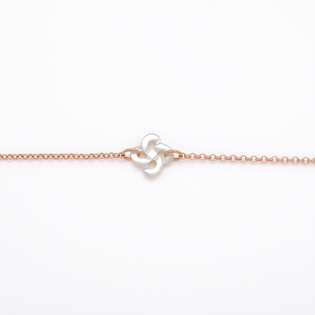 Bracelet Ilargia Argent Plaqué Or Rose Lauburu Ttiki Nacre Blanche