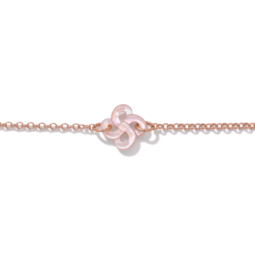 Bracelet Ilargia Argent Plaqué Or Rose Lauburu Ttiki Nacre Rose