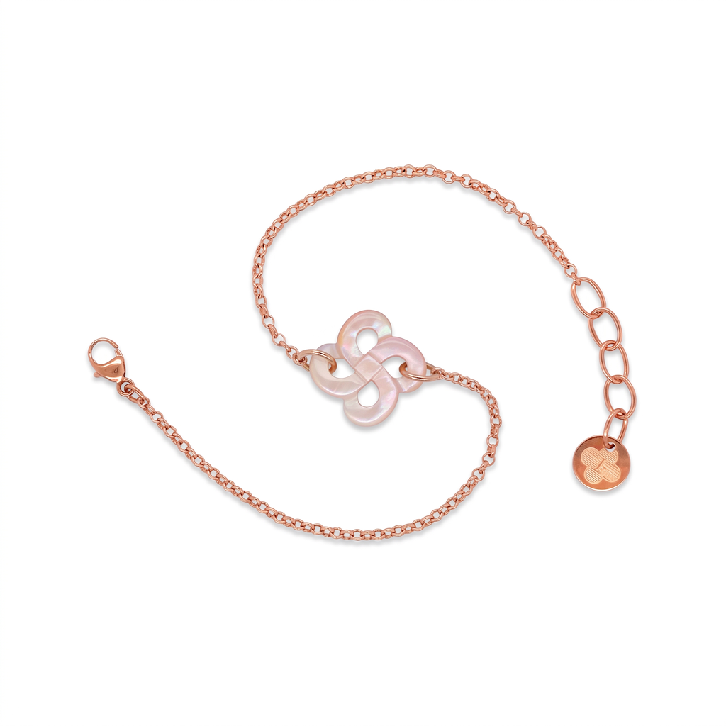 Bracelet Ilargia Argent Plaqué Or Rose Lauburu Ttiki Nacre Rose