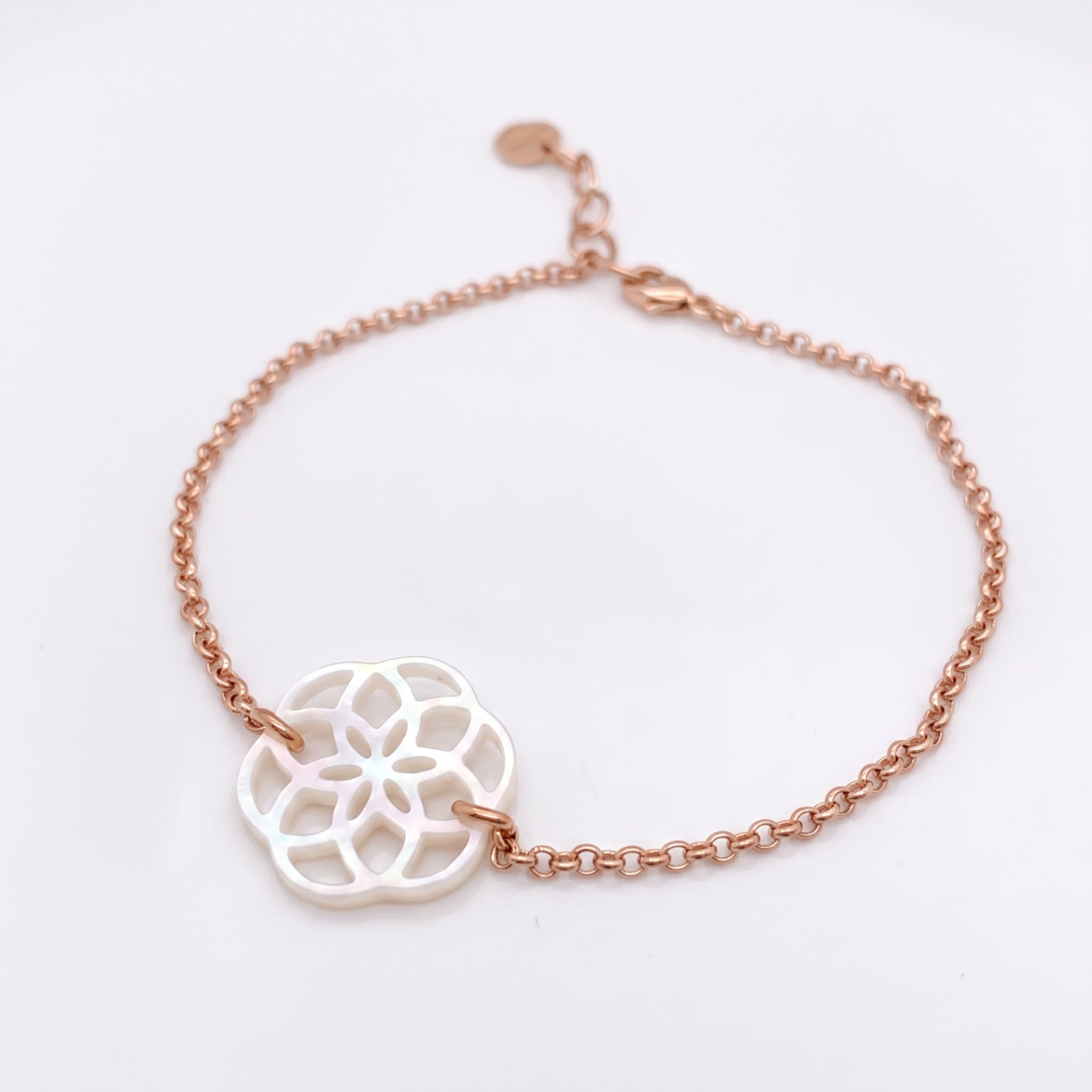 Bracelet Ilargia Argent Plaqué Or Rose Stèle de Xabier Ttiki Nacre Blanche