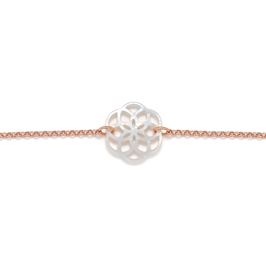 Bracelet Ilargia Argent Plaqué Or Rose Stèle de Xabier Ttiki Nacre Blanche