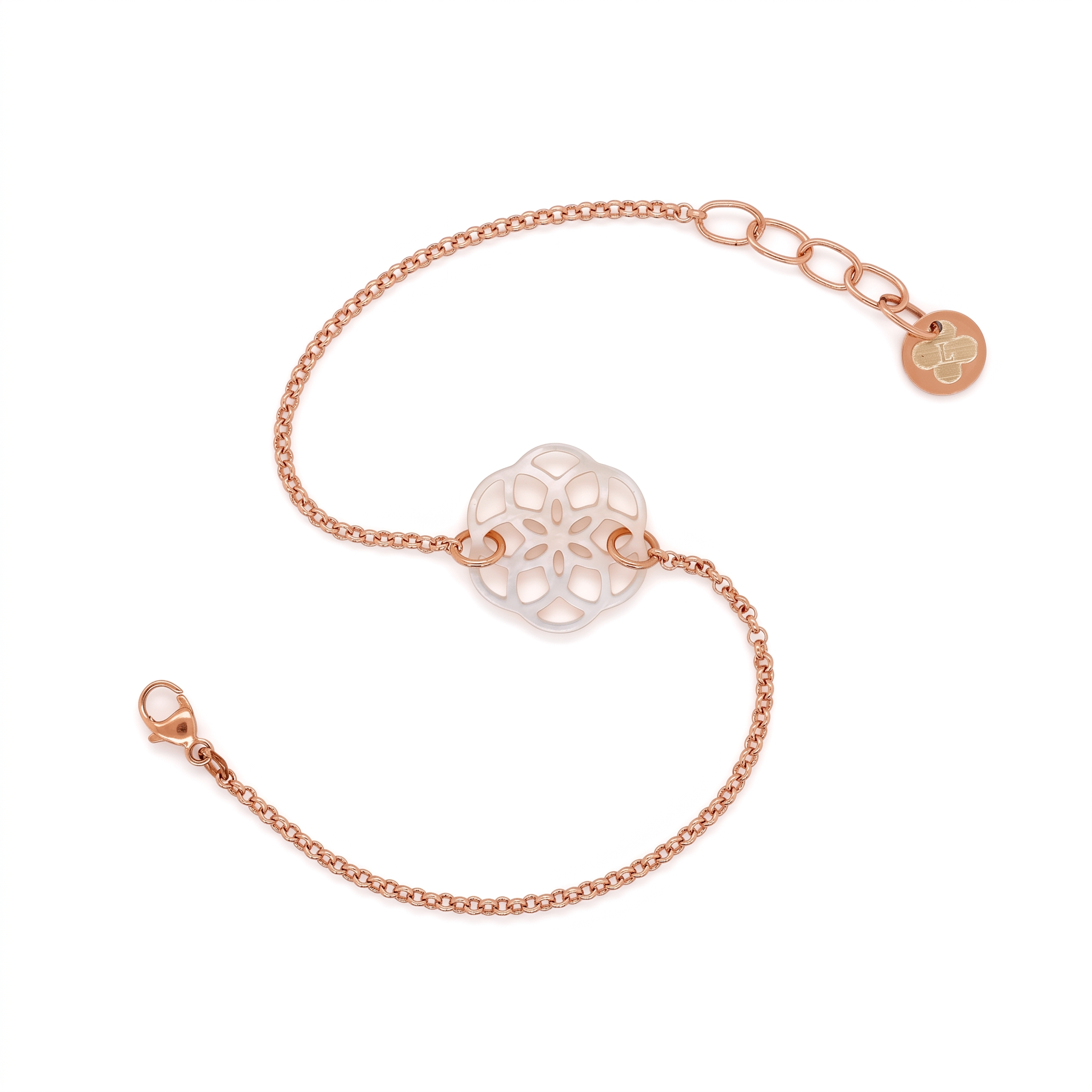 Bracelet Ilargia Argent Plaqué Or Rose Stèle de Xabier Ttiki Nacre Rose