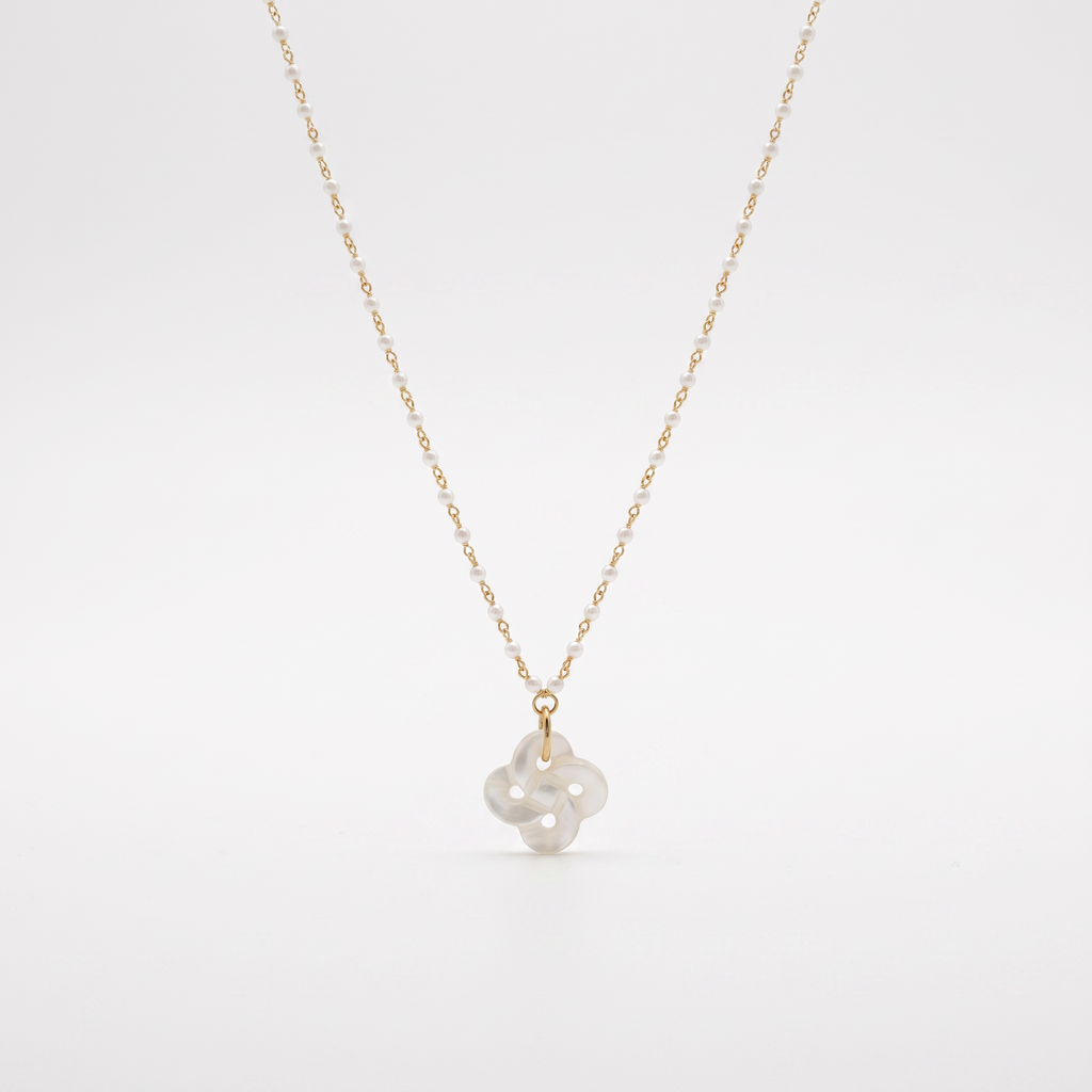 Collier Izarra Argent Plaqué Or Jaune Nacre Blanche Laque Blanche