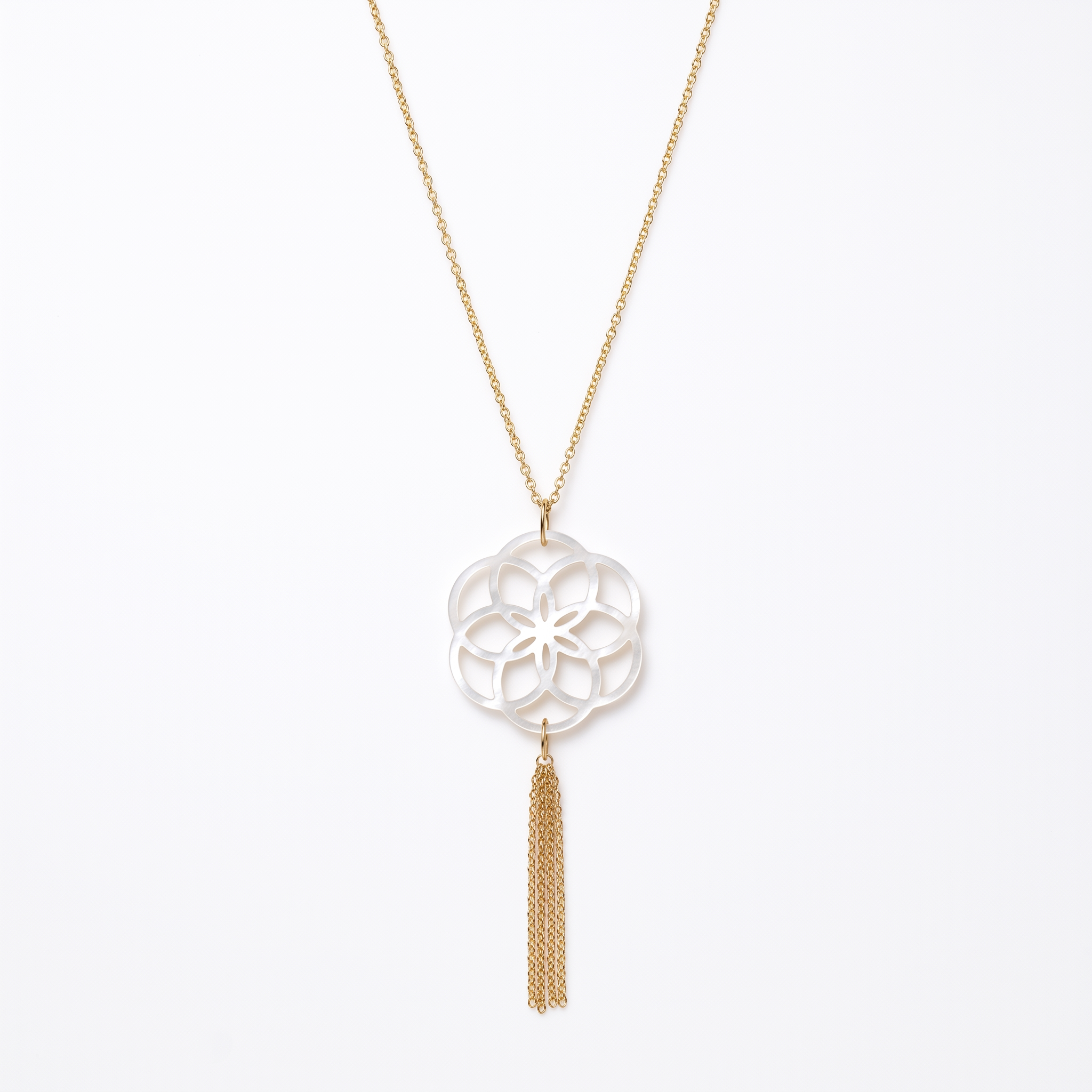 Sautoir Stèle Xabier Nacre Blanche Argent Plaqué Or Jaune