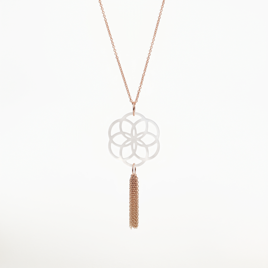 Sautoir Stèle Xabier Nacre Blanche Argent Plaqué Or Rose