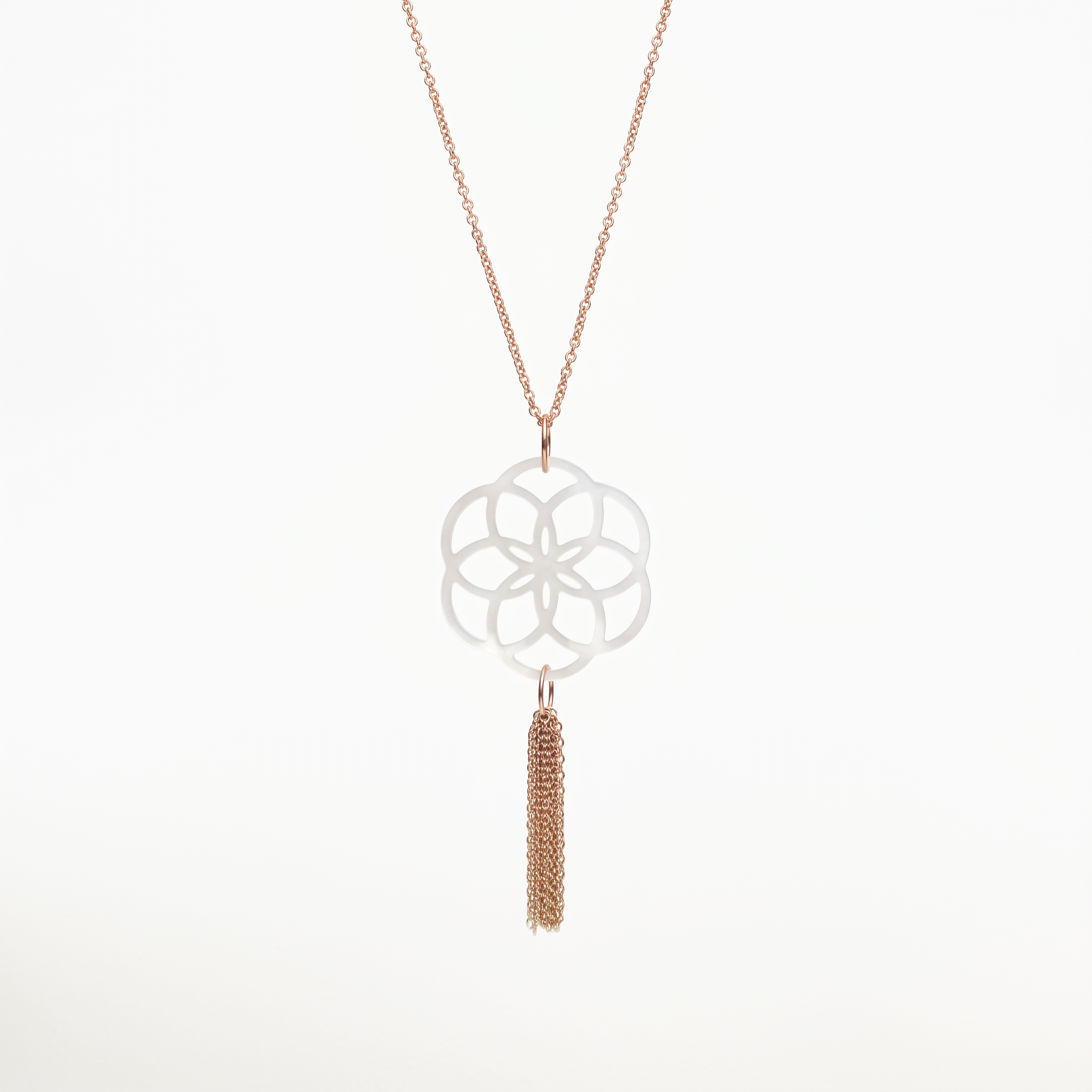 Sautoir Stèle Xabier Nacre Blanche Argent Plaqué Or Rose