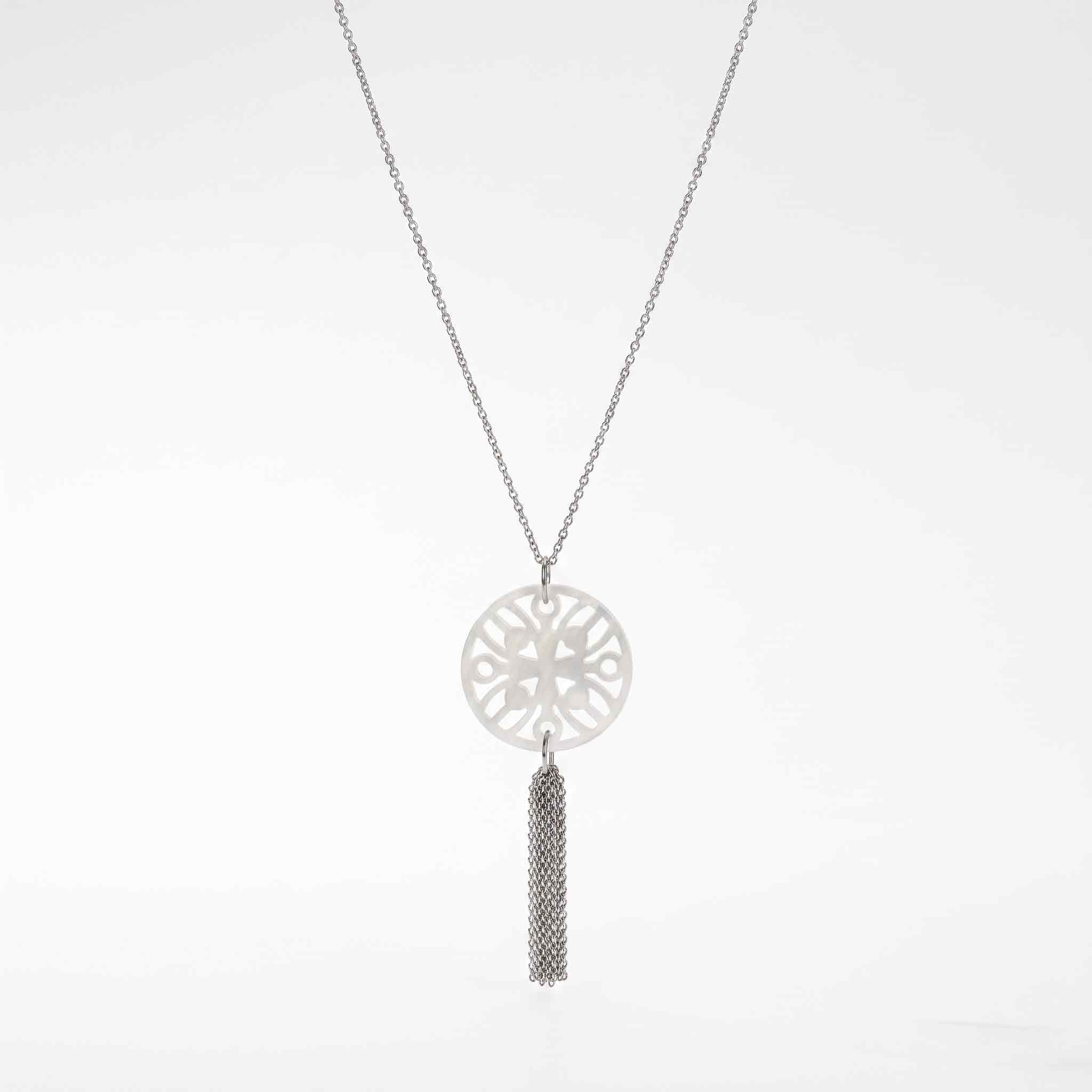 Sautoir Stèle de Lacarre Nacre Blanche Argent