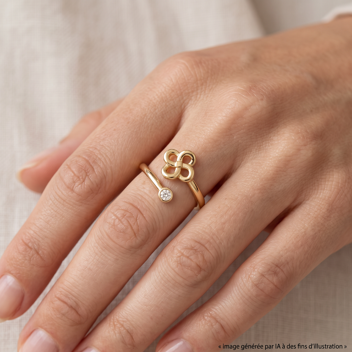 Bague Luma Diamant en Or Jaune Toi et Moi portée - photo générée par IA