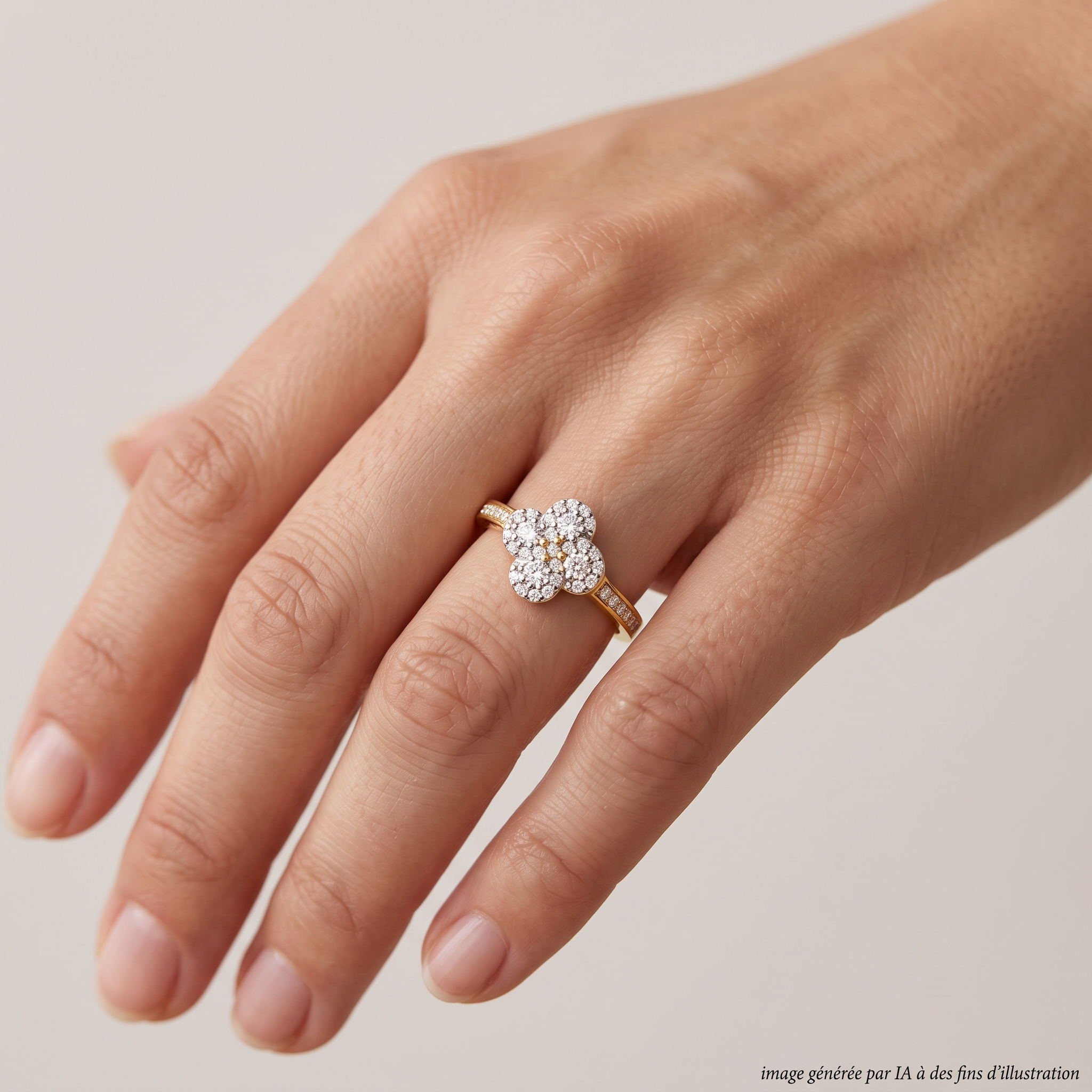 Bague Argia Txiki Diamant Or Jaune portée - photo générée par IA