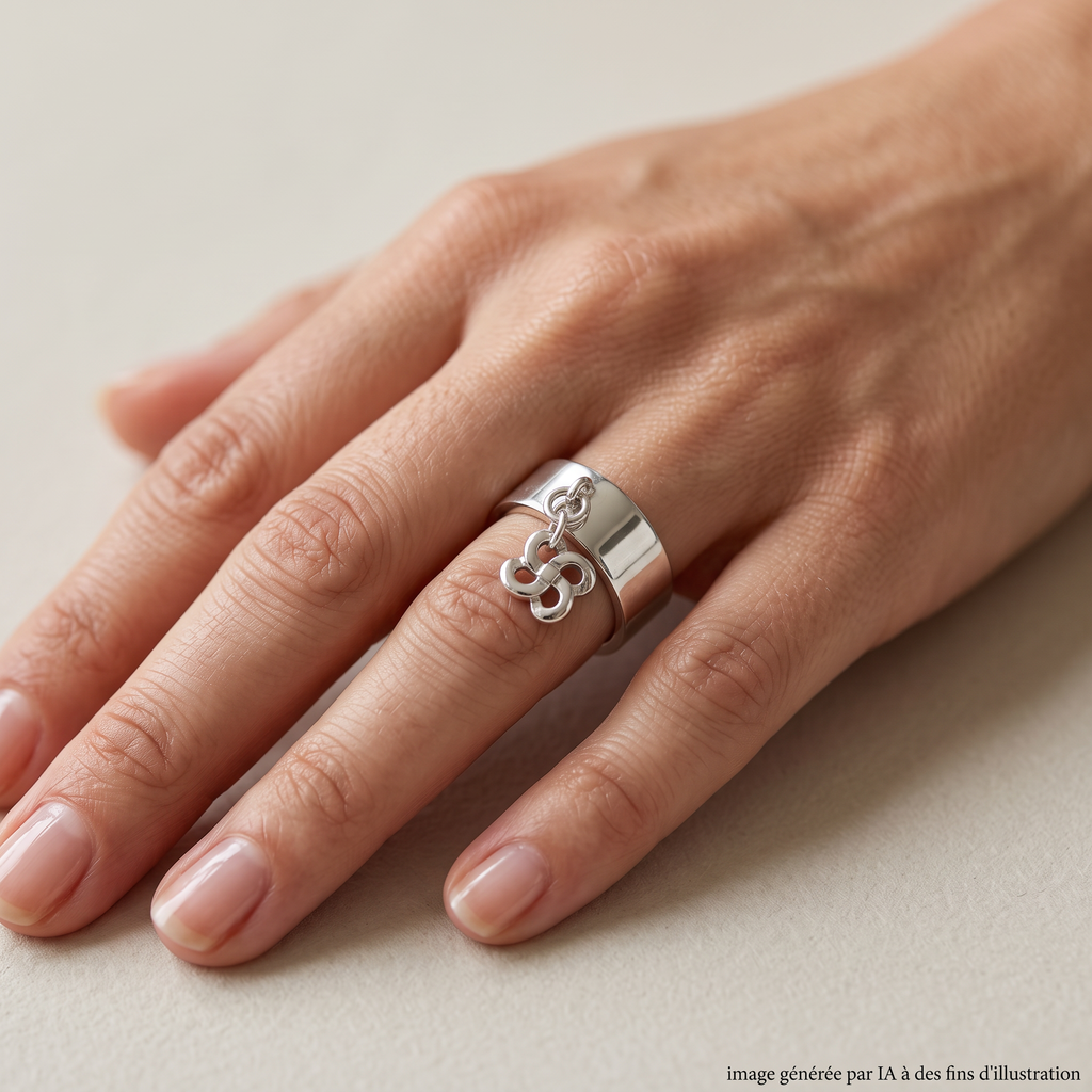 Bague zilarra Txiki Argent Lauburu Pastille portée - photo générée par IA