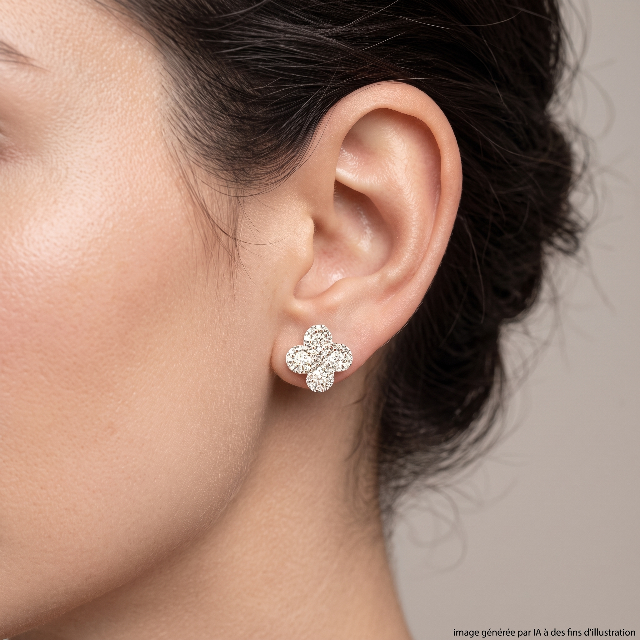 Boucles D'oreilles Argia Txiki Diamants Or Blanc portées - photo générée par IA