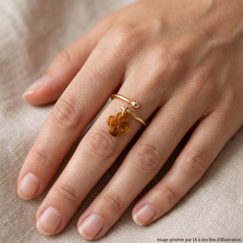 Bague Argent Plaqué Or jaune et Oeil de tigre Réglable portée - photo générée par IA