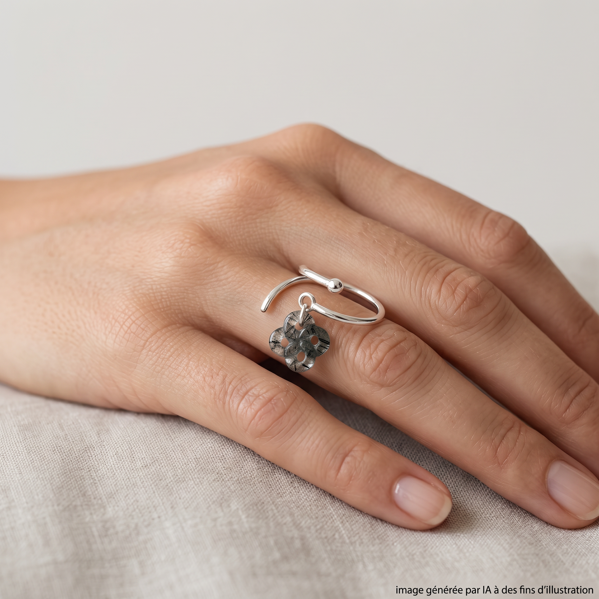 Bague Argent et Agate Mousse Réglable portée - photo générée par IA