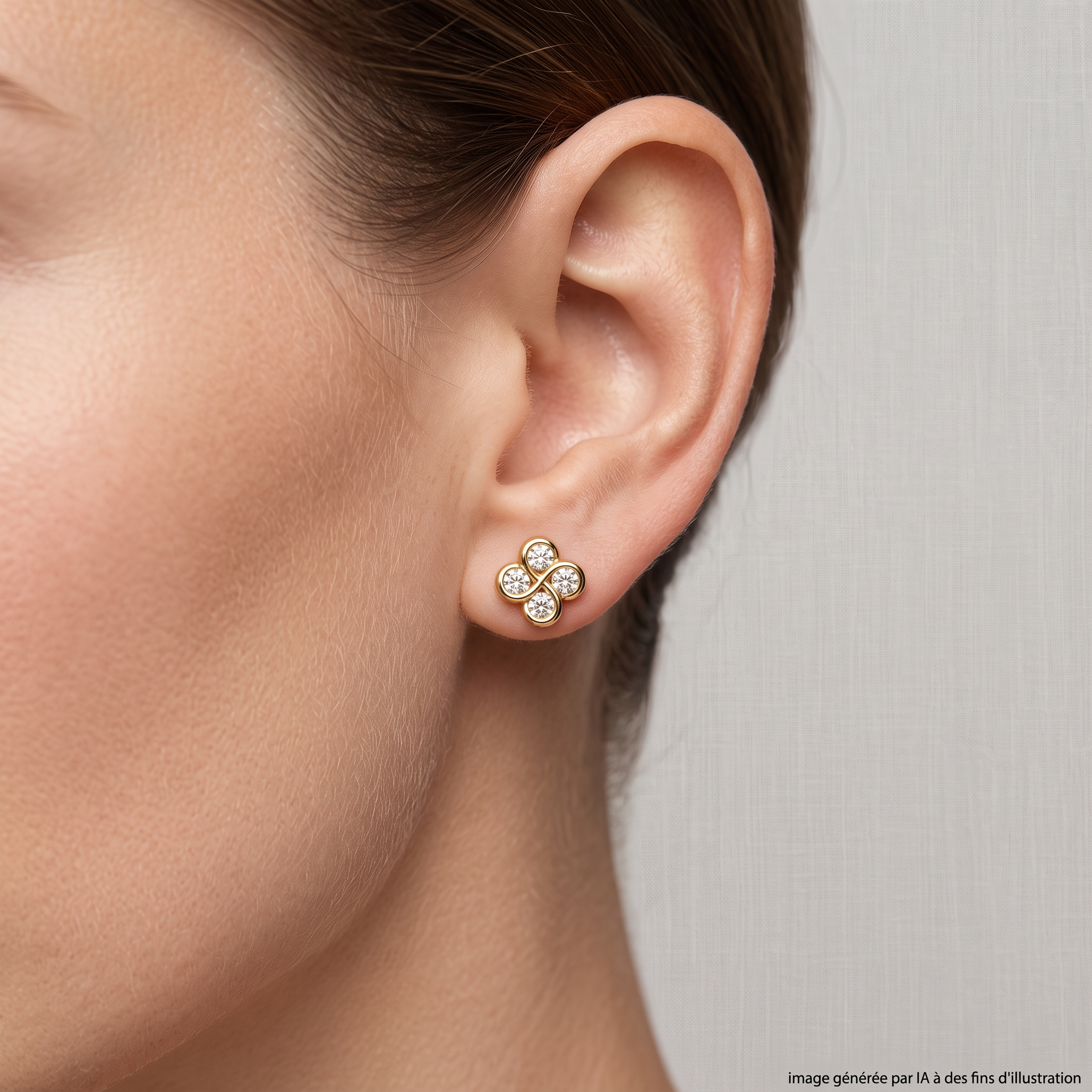 Boucles D'oreilles Alaia Txiki Diamants Or Jaune portées - photo générée par IA