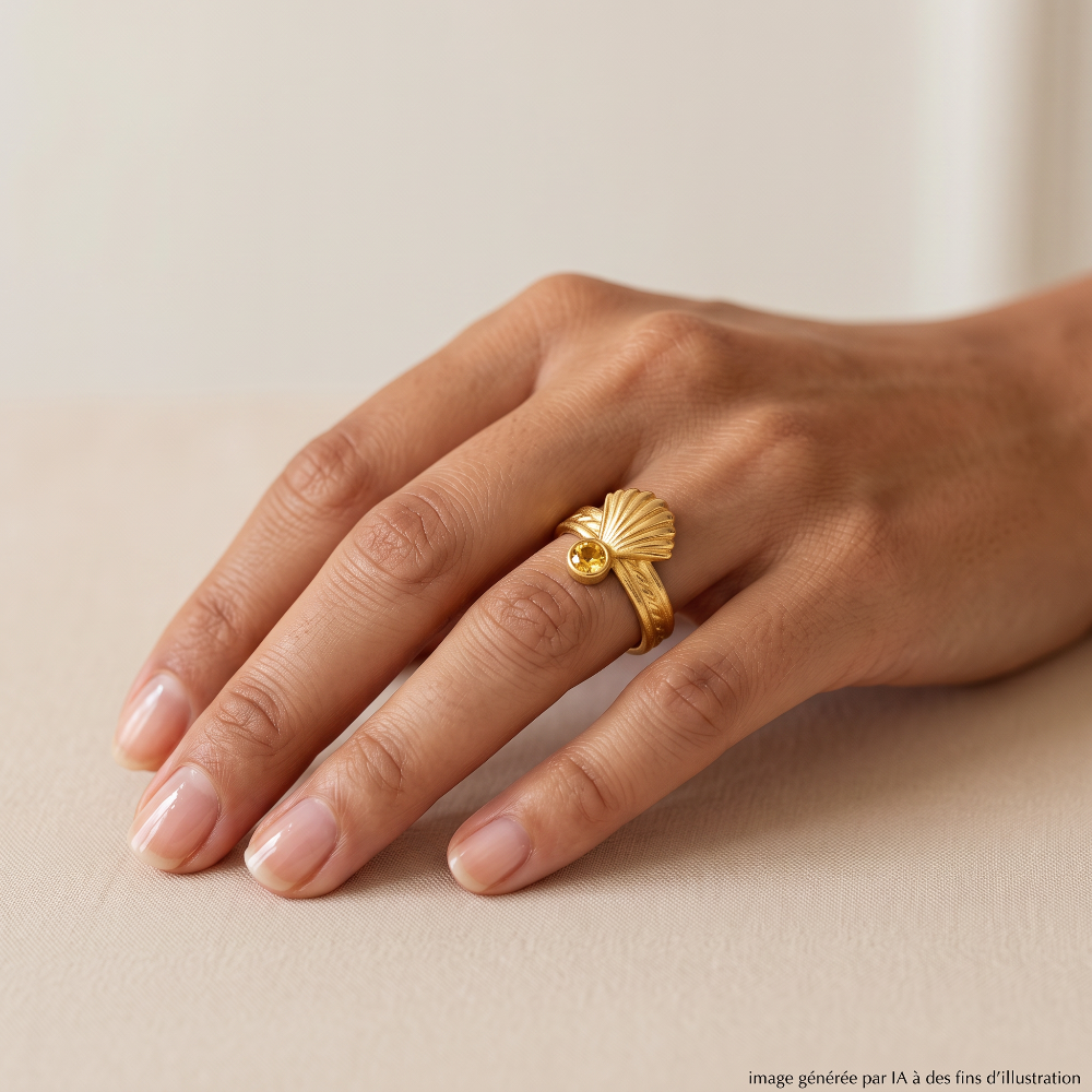 Bague Camino Argent Plaqué Or Jaune Saphir Jaune portée - photo générée par IA