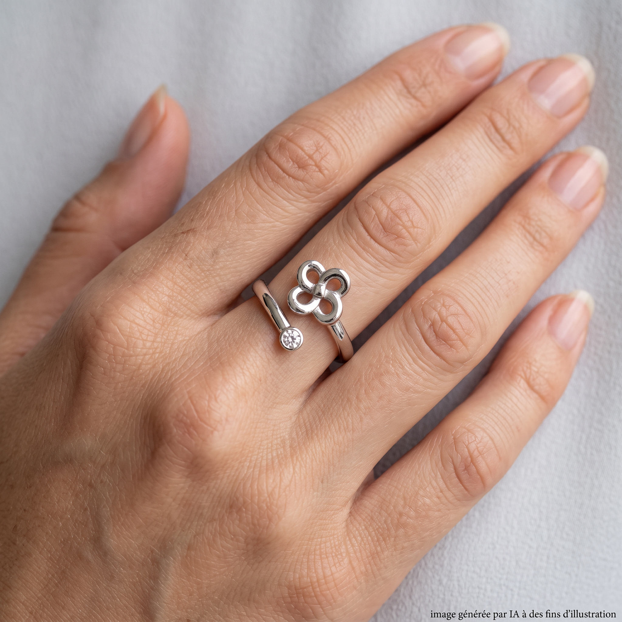 Bague Luma Diamant en Or Blanc Toi et Moi portée - photo générée par IA