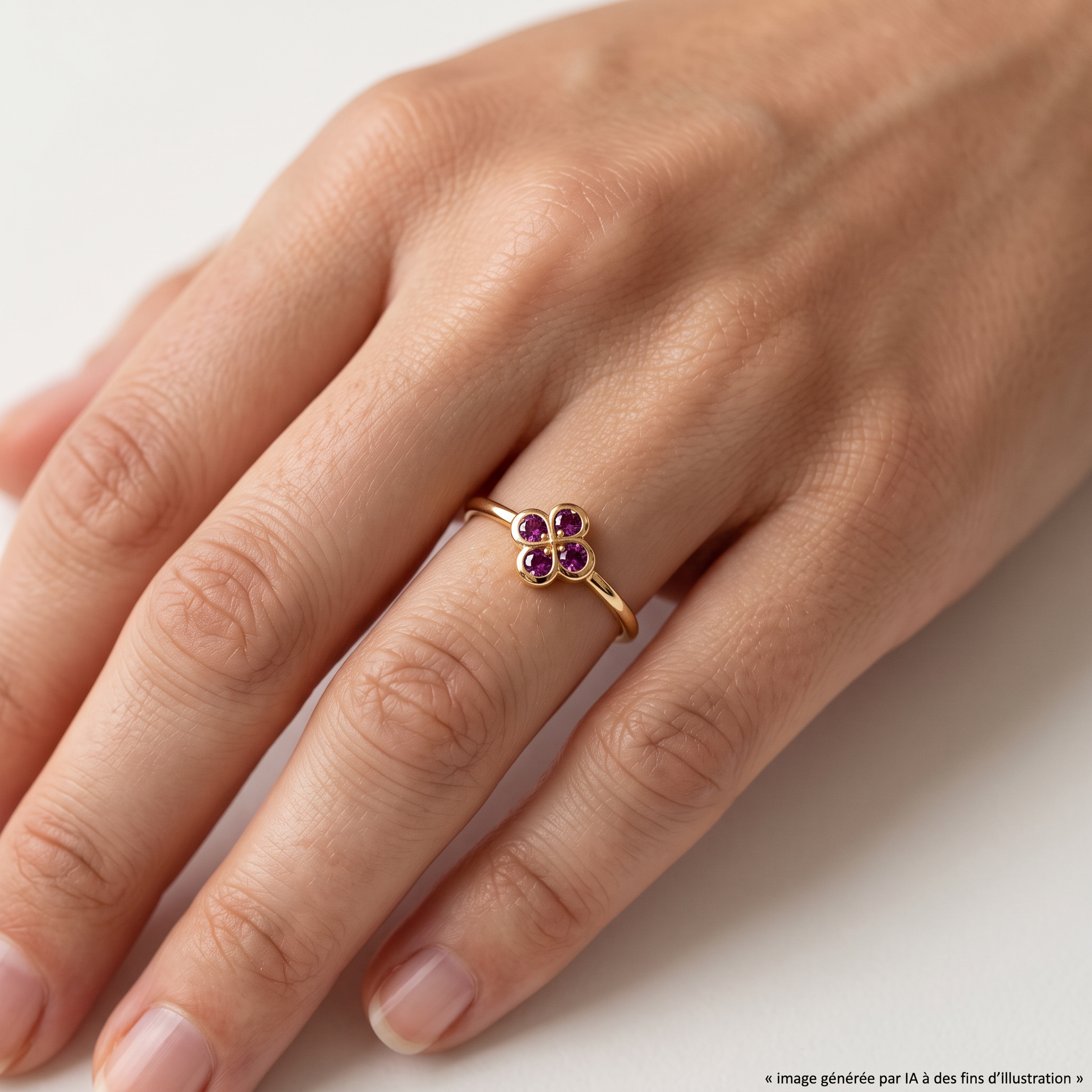 Bague Alaia Txiki Saphir Rose sans cercle Or Rose portée - photo générée par IA