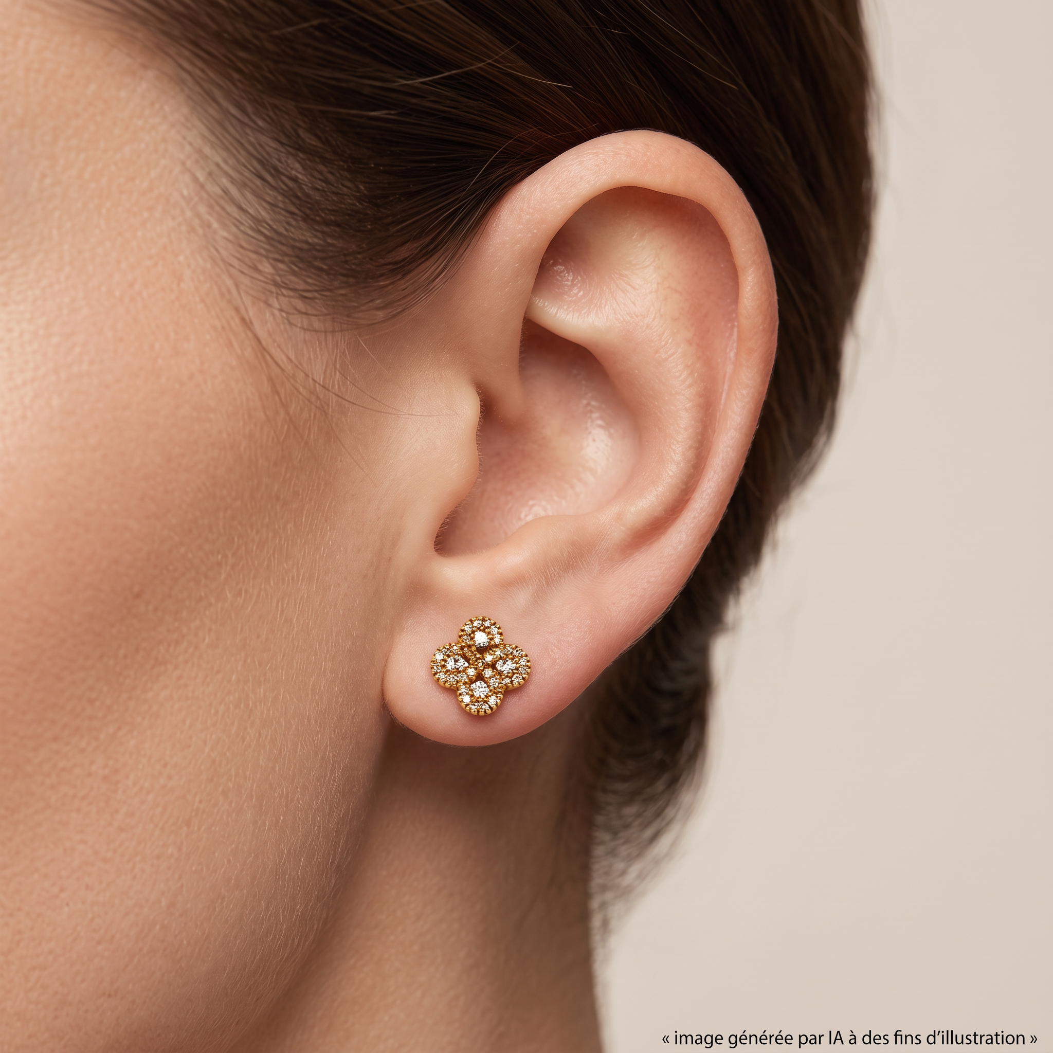 Boucles D'oreilles Argia Diamants Or Jaune portées - photo générée par IA