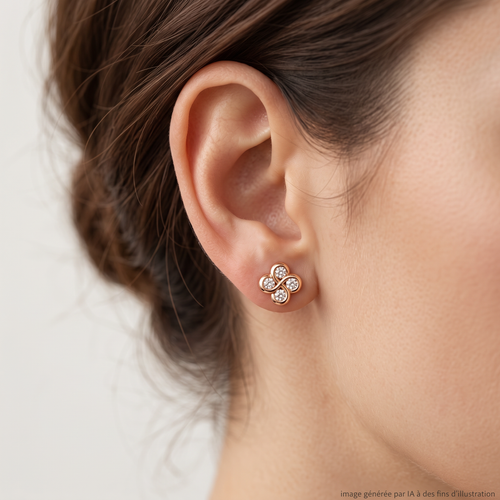 Boucles d'oreilles Alaia Diamant Or Rose portées - photo générée par IA