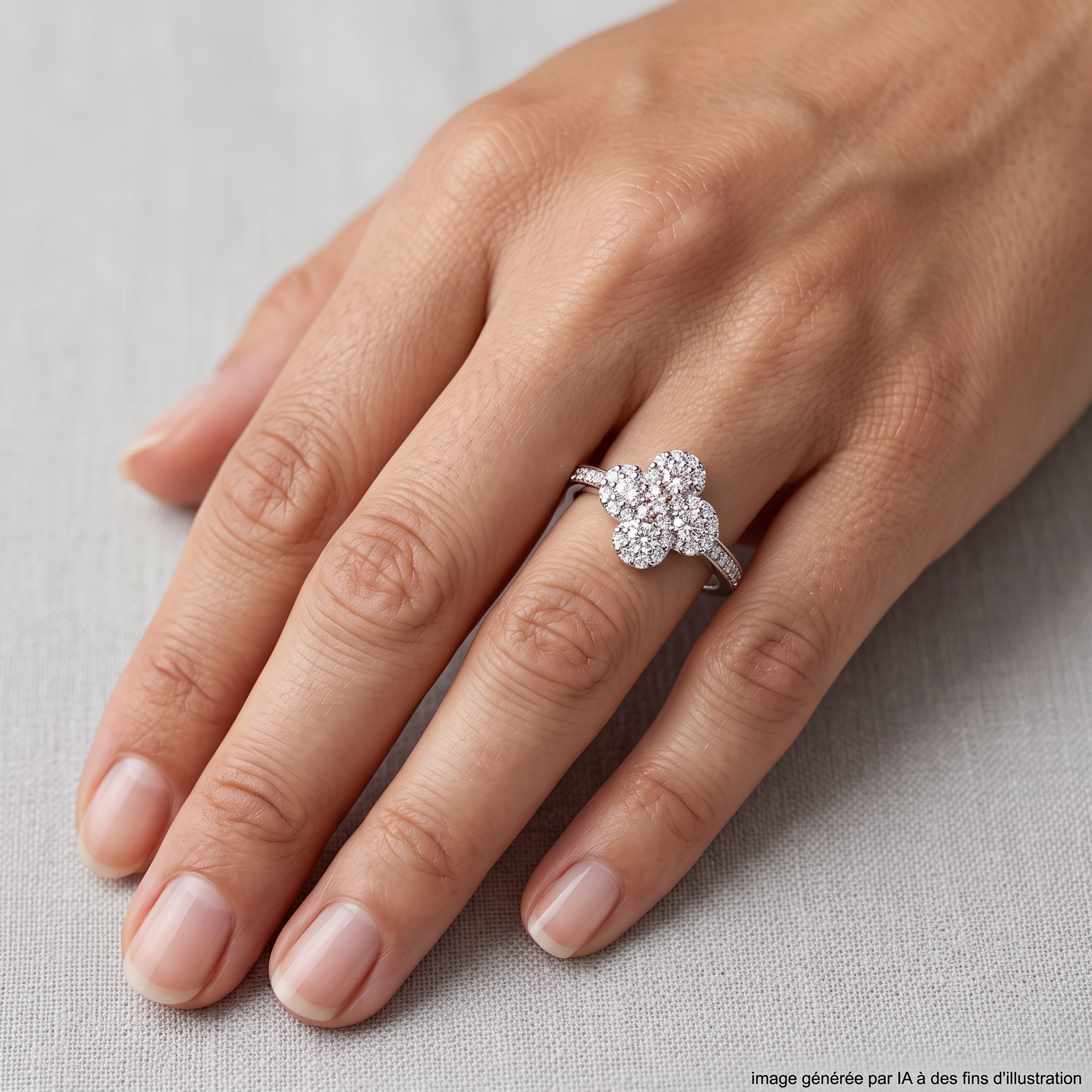 Bague Argia Txiki Diamants Or Blanc portée - photo générée par IA