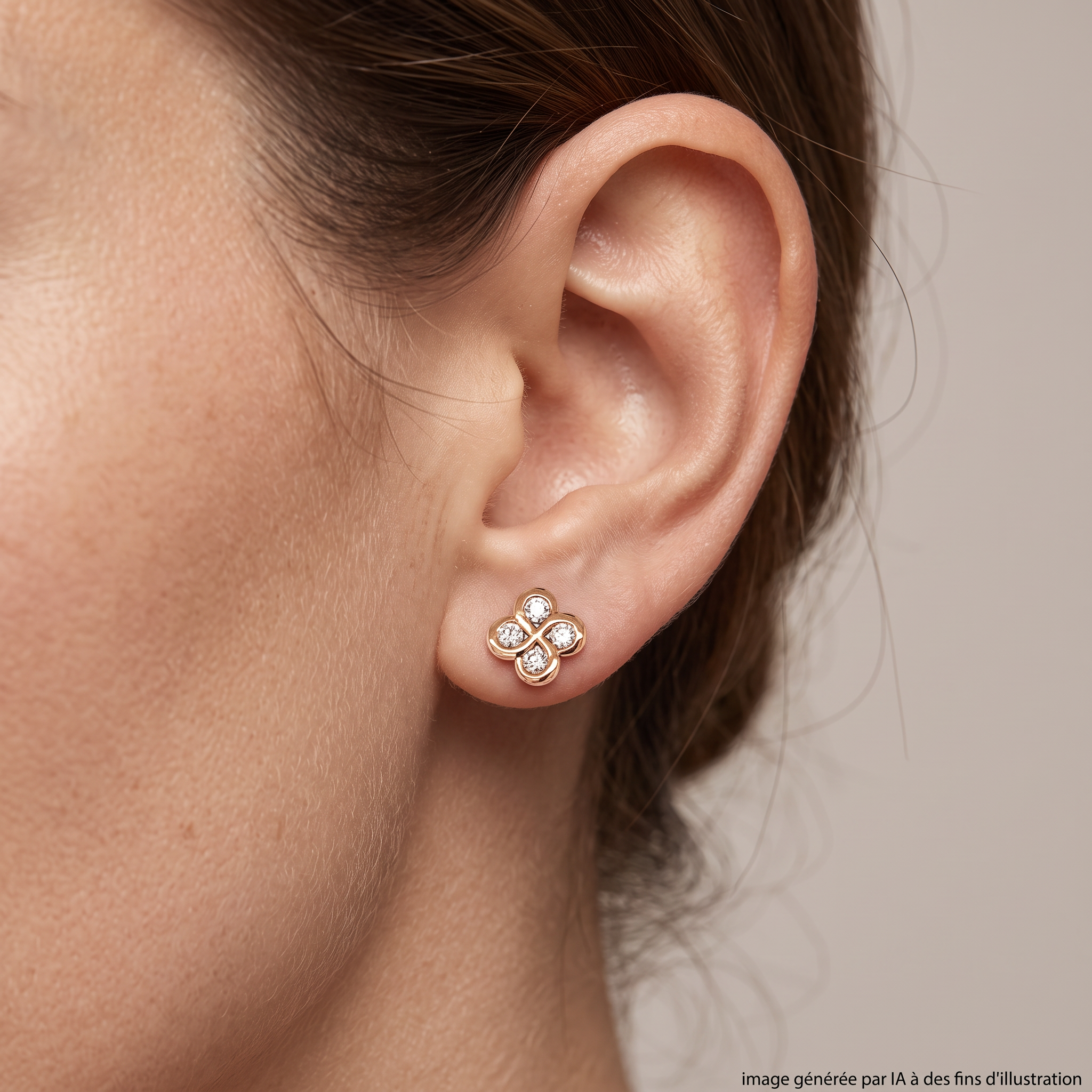 Boucles D'oreilles Alaia Txiki Diamants Or Rose portées - photo générée par IA
